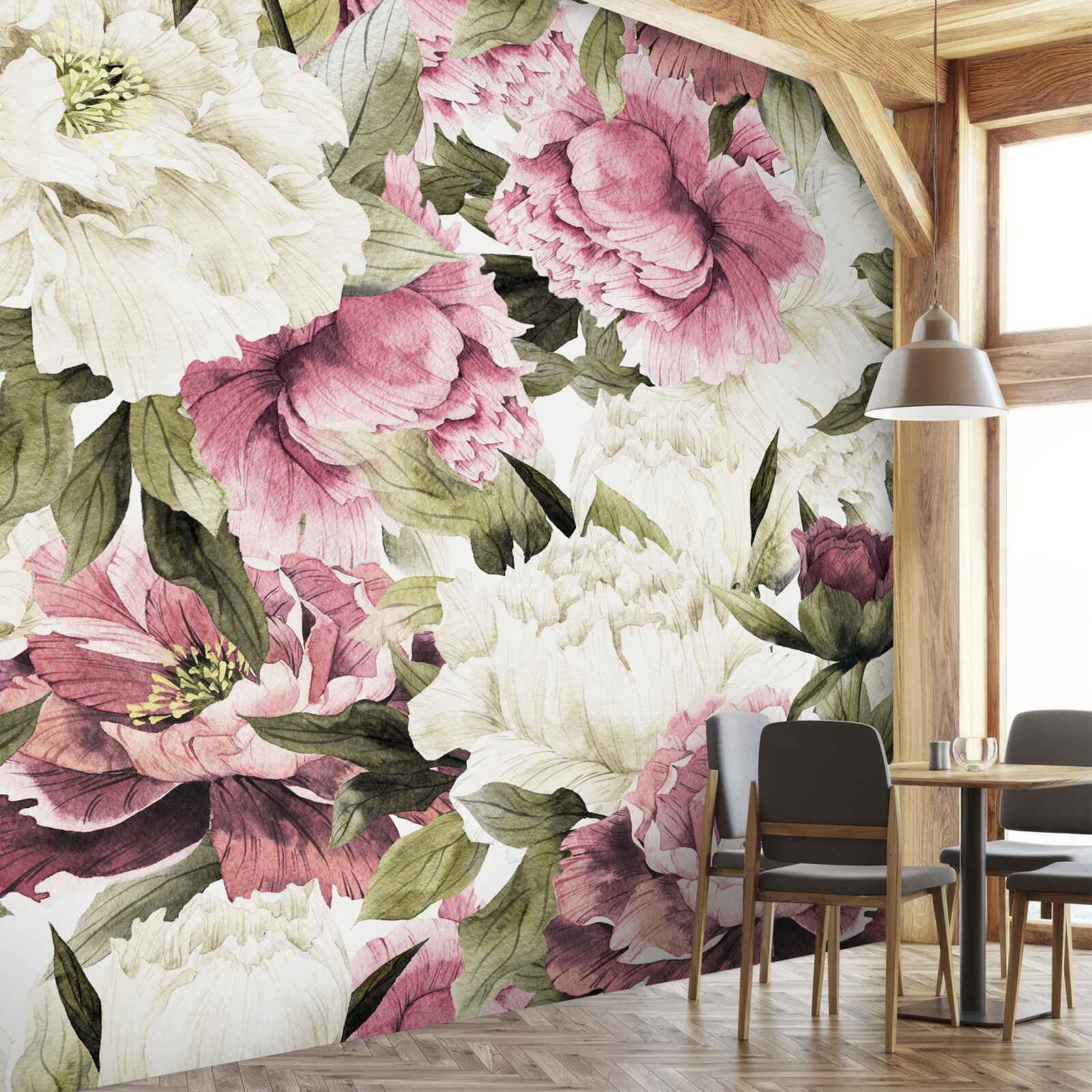 Fototapeten Weiche weiße und rosa Blüten blühten auf den Zweigen