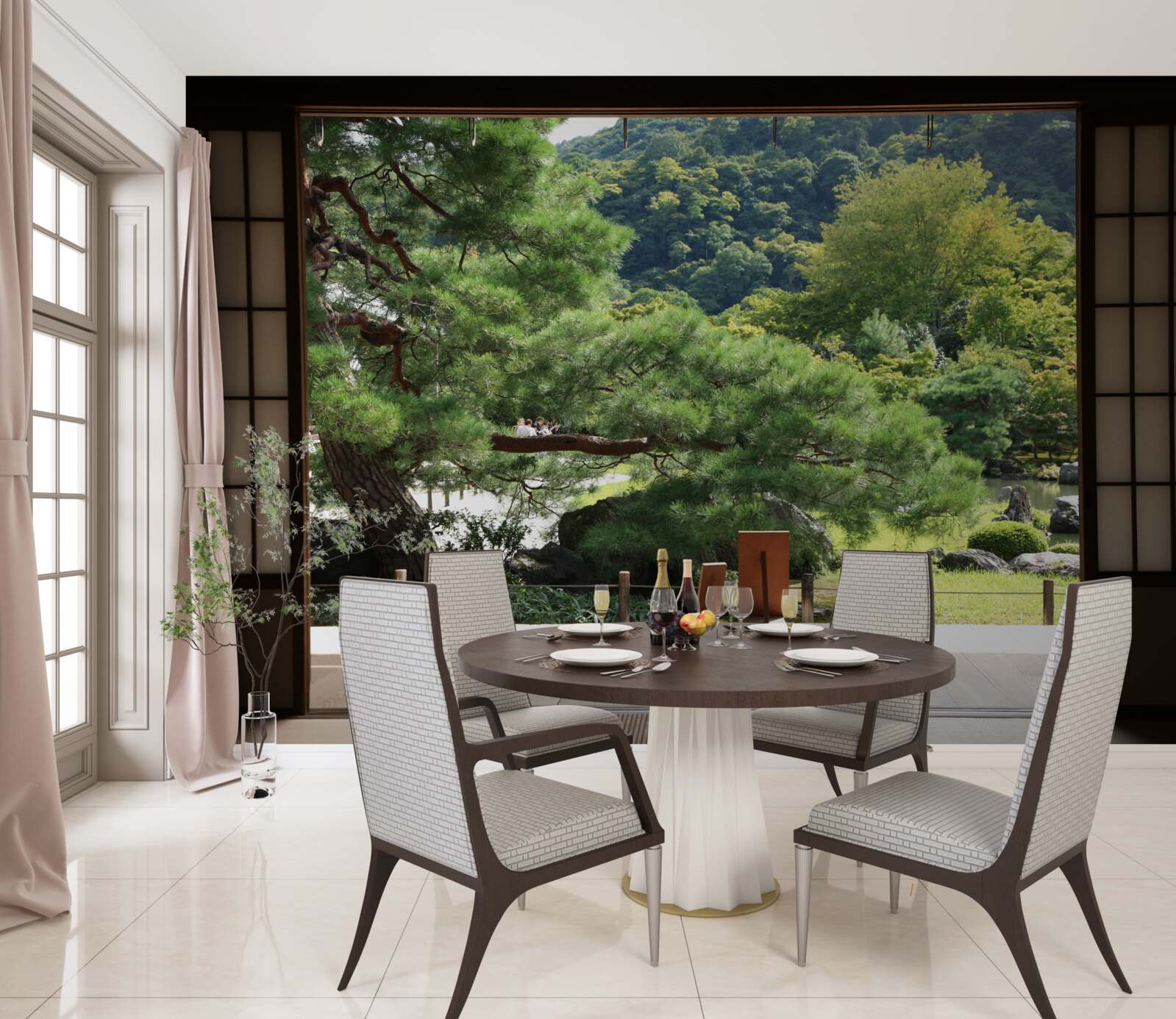 Fototapeten Garten im japanischen Stil mit einer privaten Terrasse