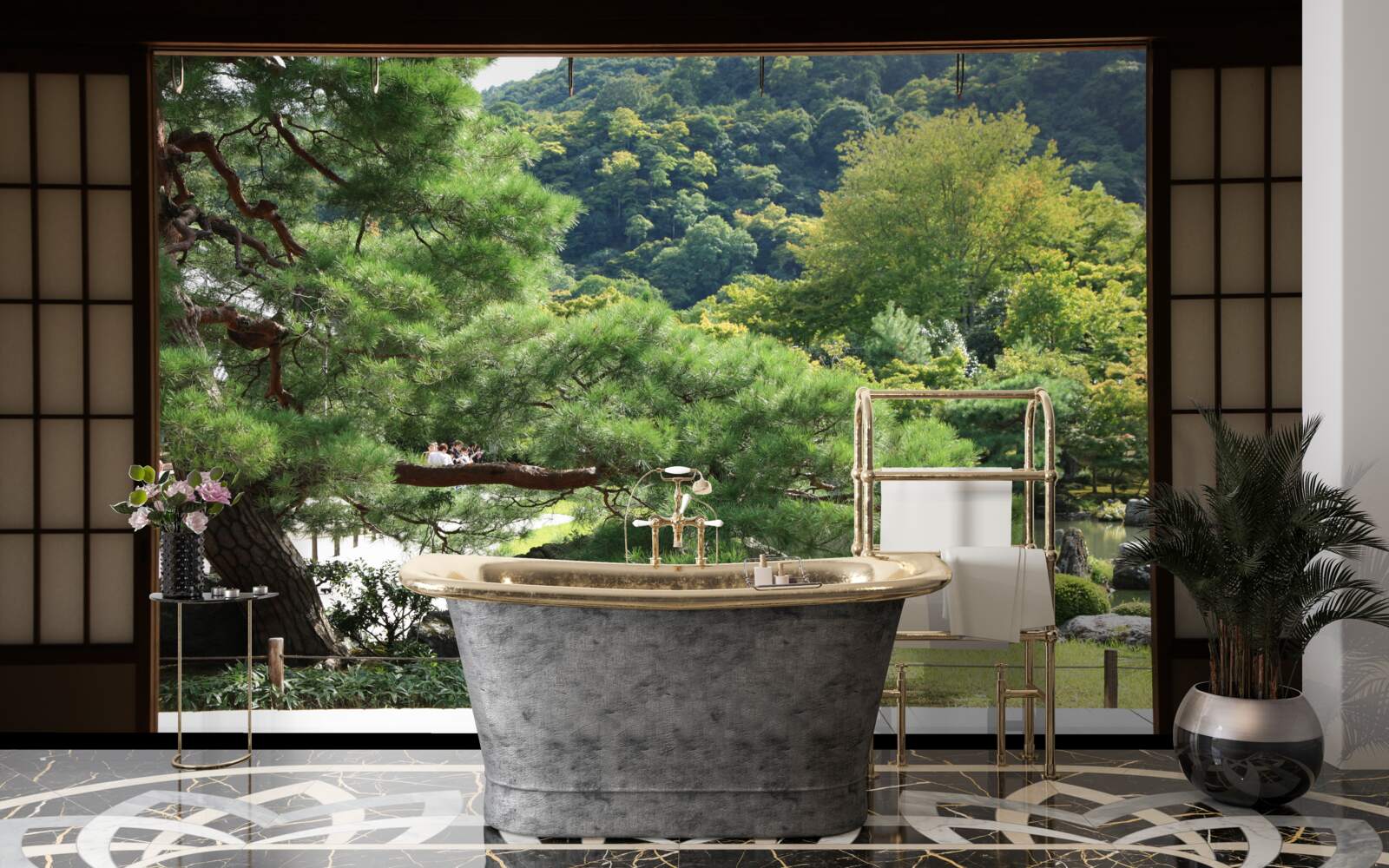 Fototapeten Garten im japanischen Stil mit einer privaten Terrasse