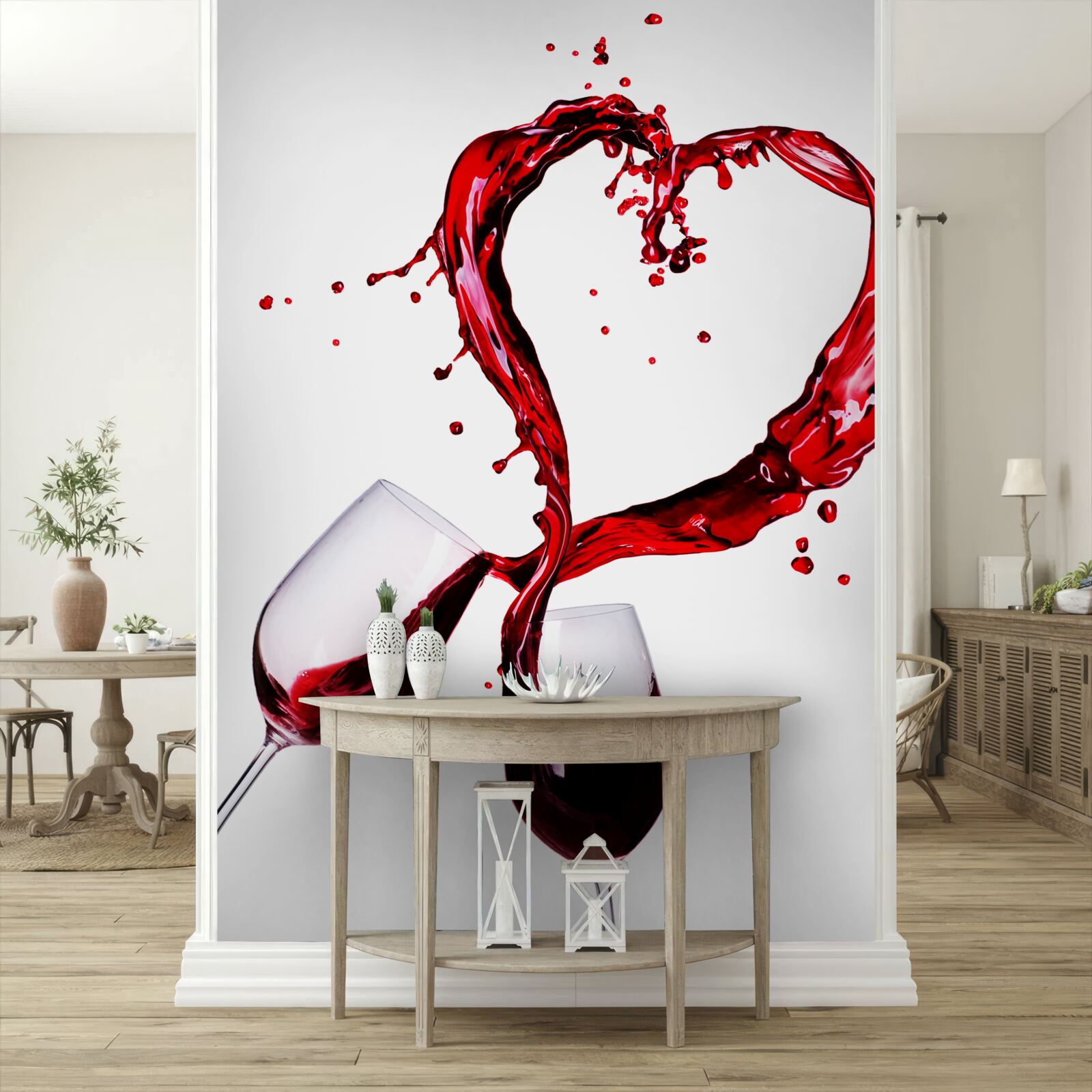 Fototapeten Wein- und Herz -Ikonen -Brille