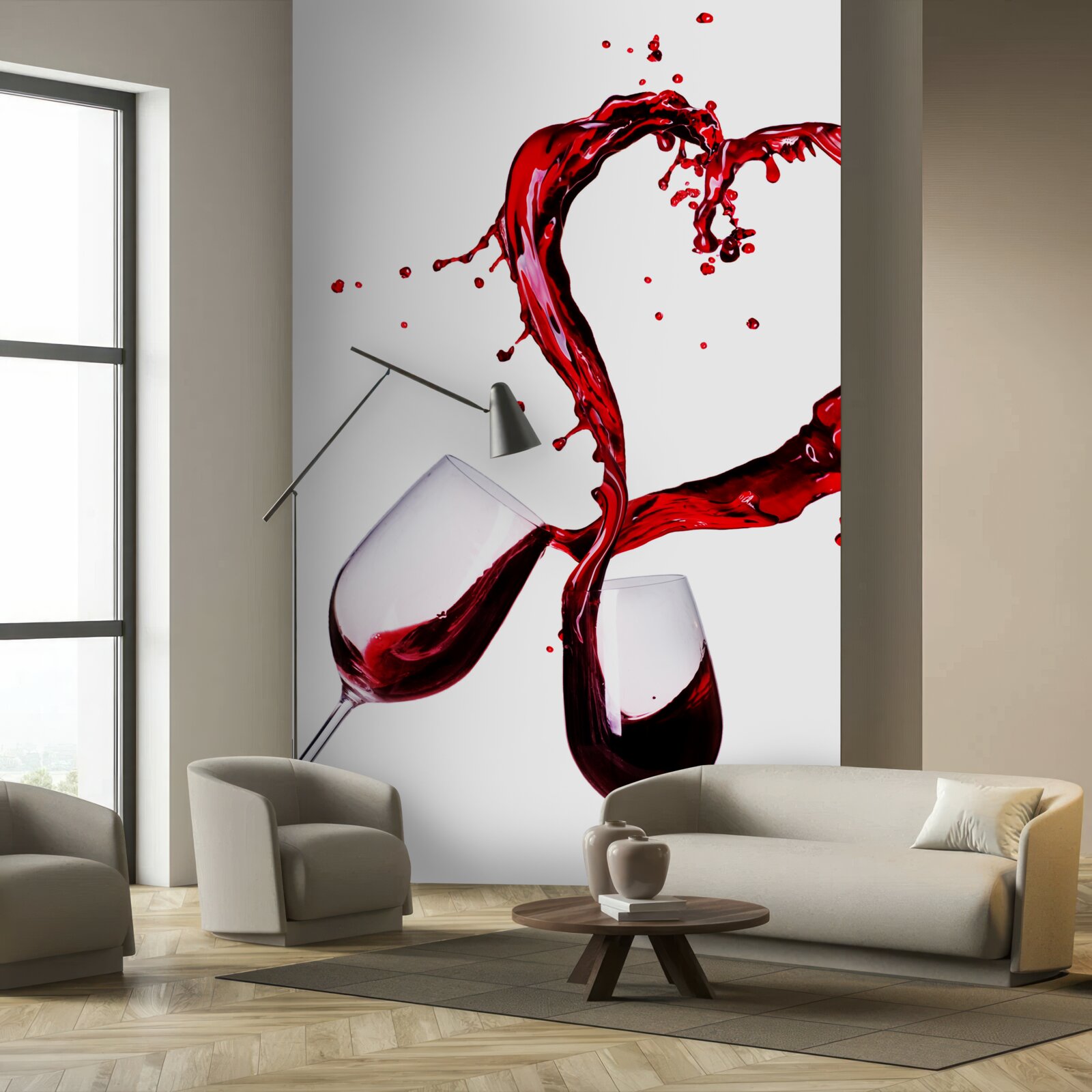 Fototapeten Wein- und Herz -Ikonen -Brille