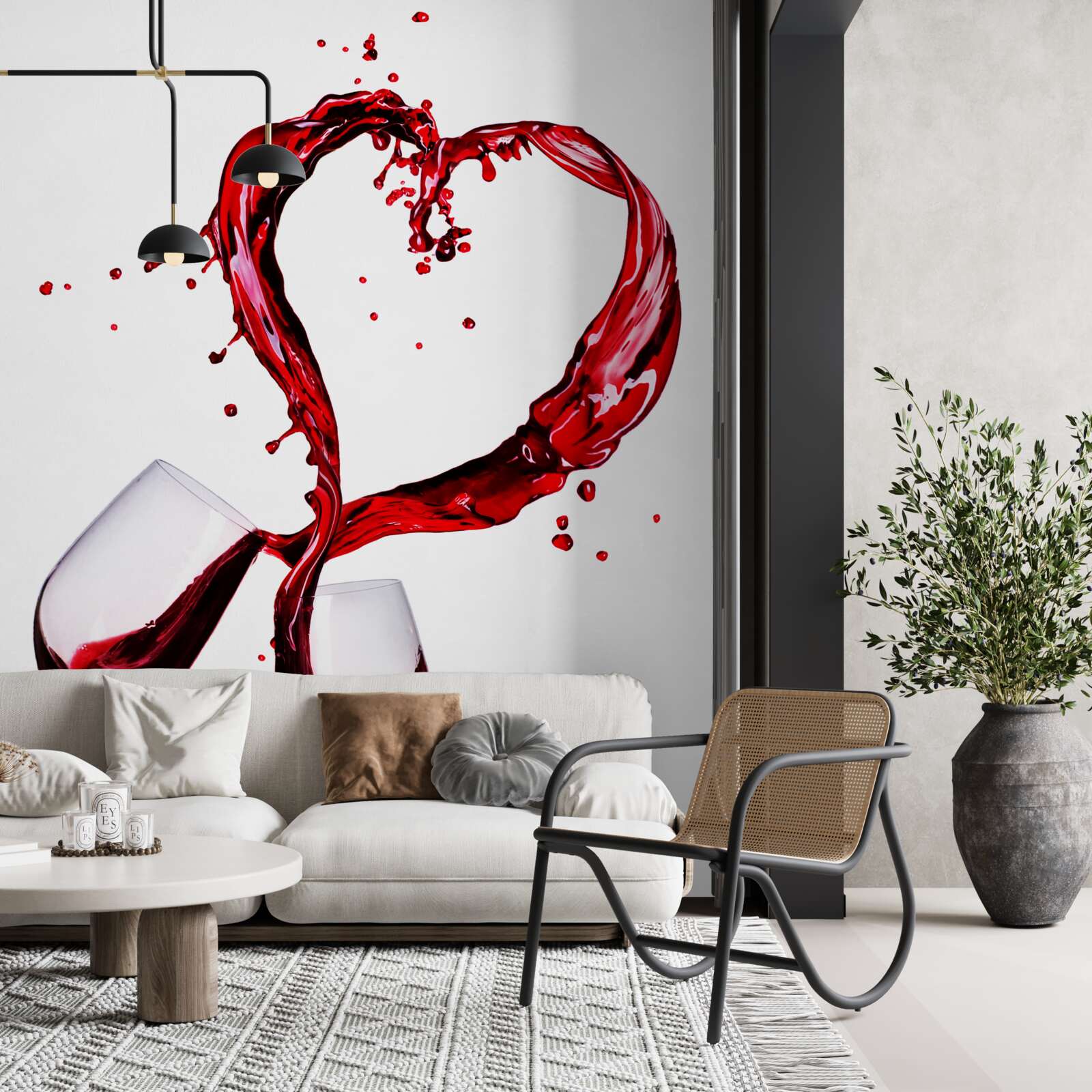 Fototapeten Wein- und Herz -Ikonen -Brille