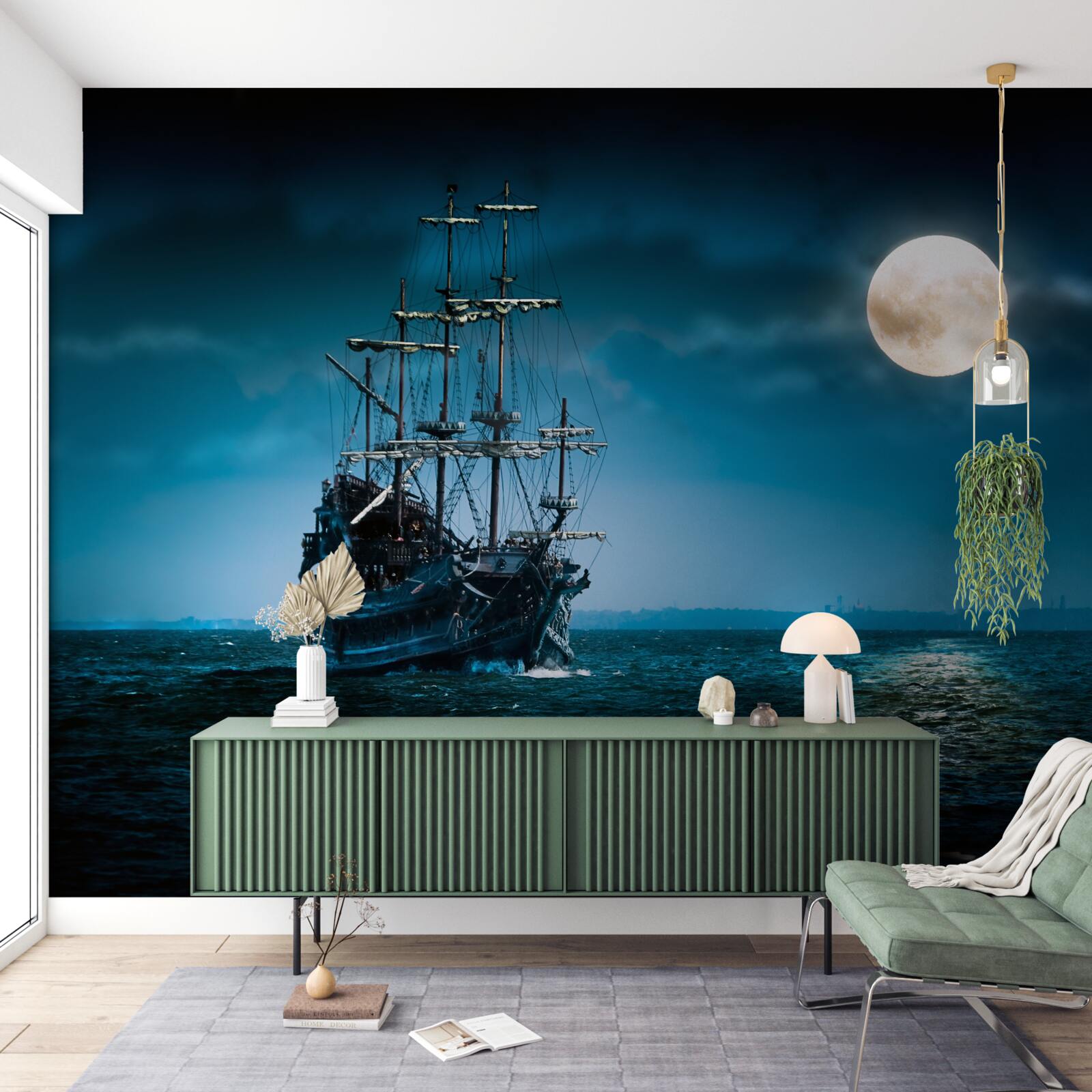 Fototapeten Ein altes Segelschiff steht am Anker