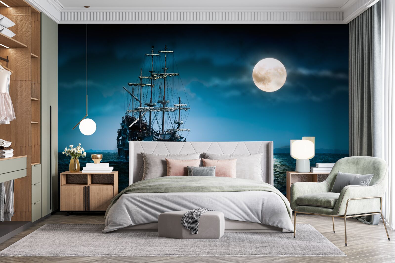 Fototapeten Ein altes Segelschiff steht am Anker