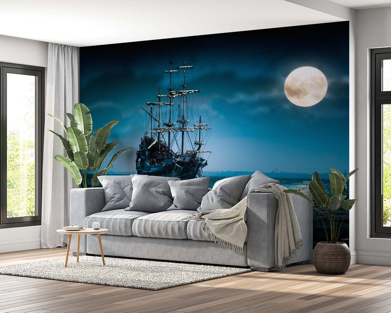 Fototapeten Ein altes Segelschiff steht am Anker
