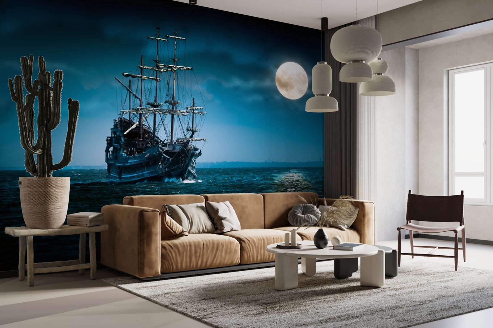 Fototapeten Ein altes Segelschiff steht am Anker