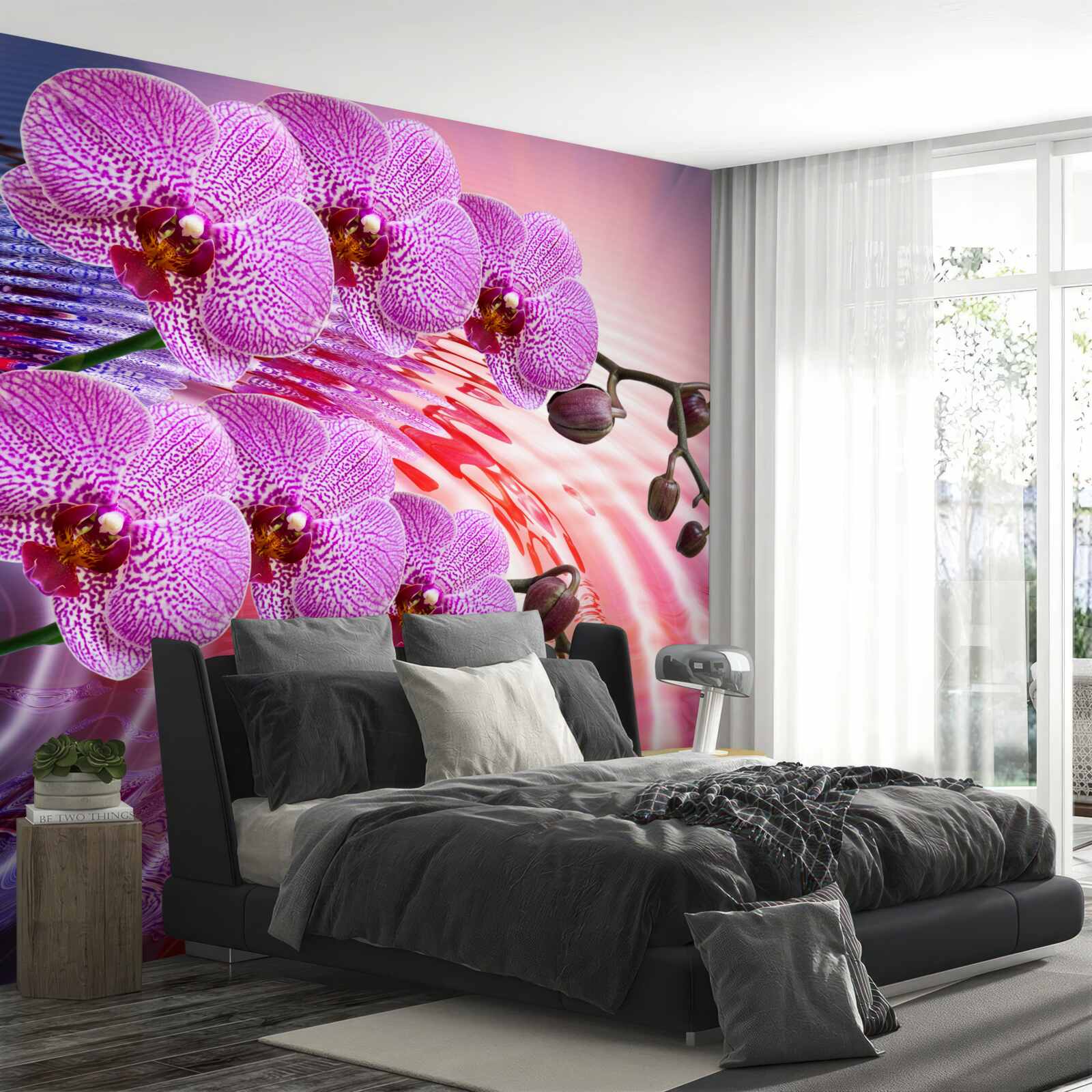 Fototapeten Reflexion einer Leopardenorchidee oder eines Älterberry -Zweigs