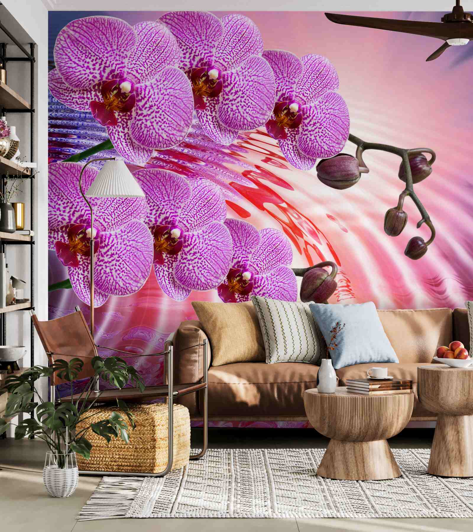 Fototapeten Reflexion einer Leopardenorchidee oder eines Älterberry -Zweigs