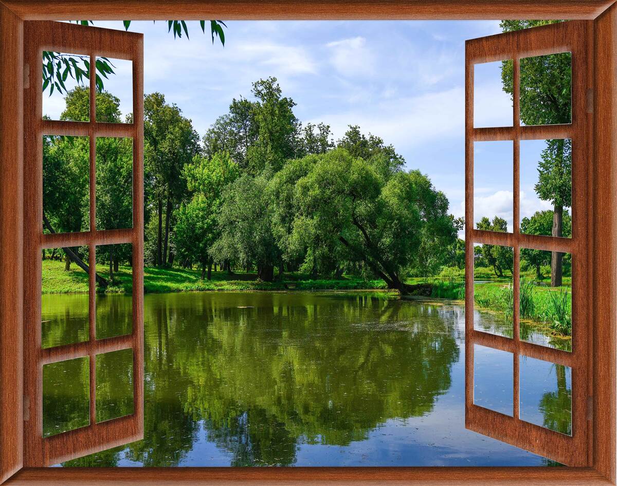 Fototapeten Eine Panoramabläufe der Natur außerhalb des Fensters