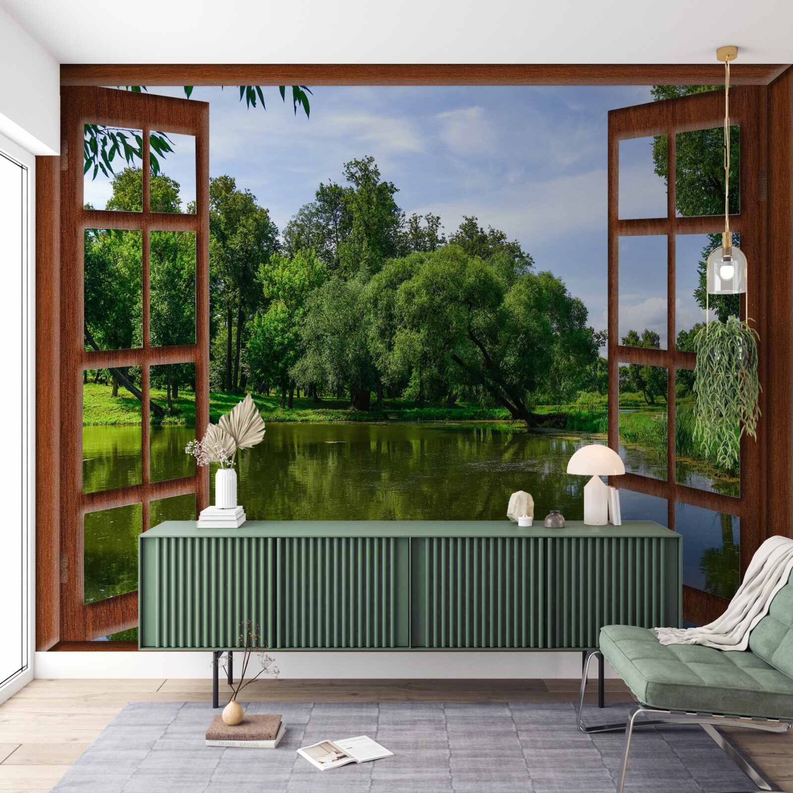 Fototapeten Eine Panoramabläufe der Natur außerhalb des Fensters