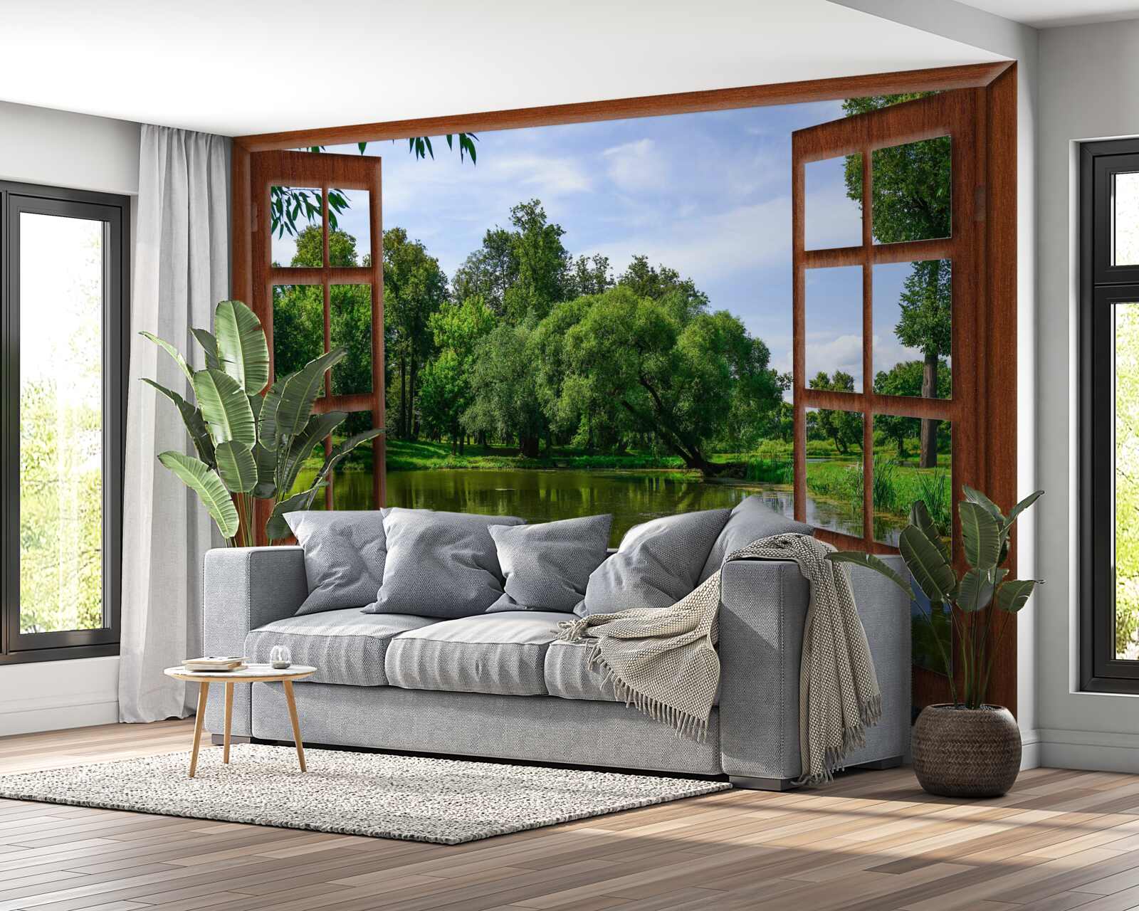 Fototapeten Eine Panoramabläufe der Natur außerhalb des Fensters