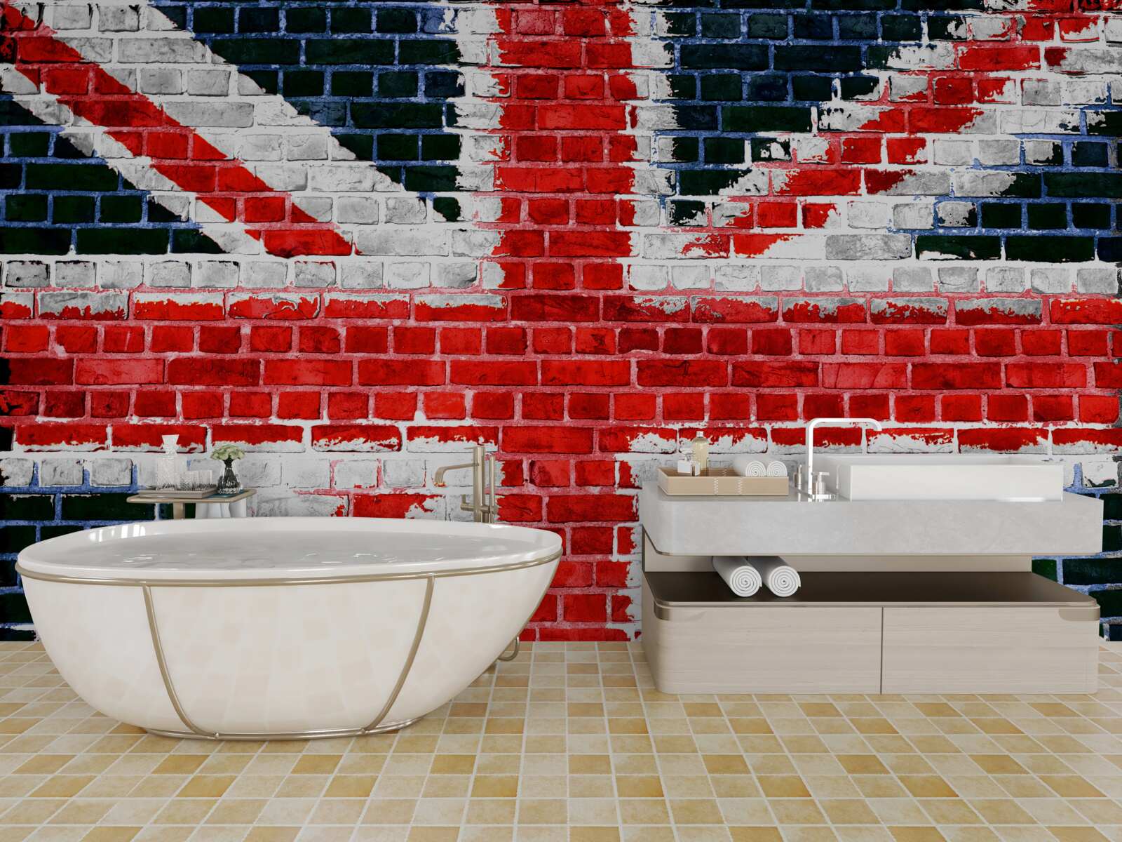 Fototapeten Flagge von England an der Mauer