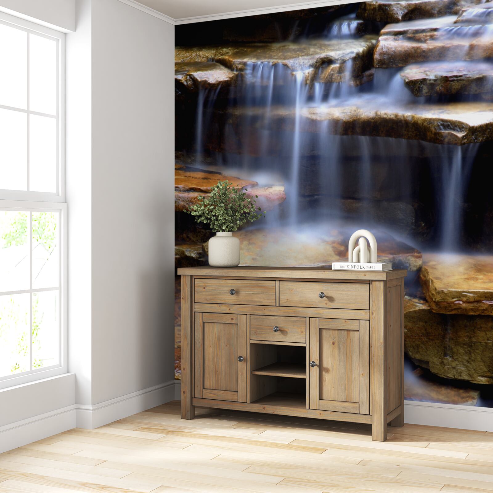 Fototapeten Wasserfallkette mit Steinregalen