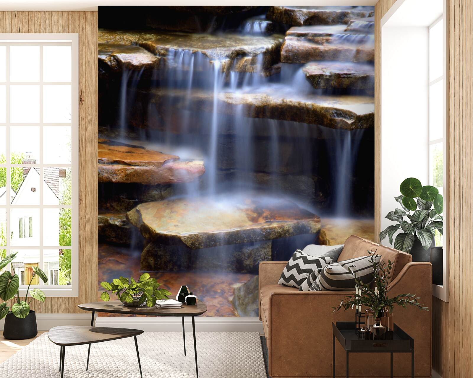 Fototapeten Wasserfallkette mit Steinregalen