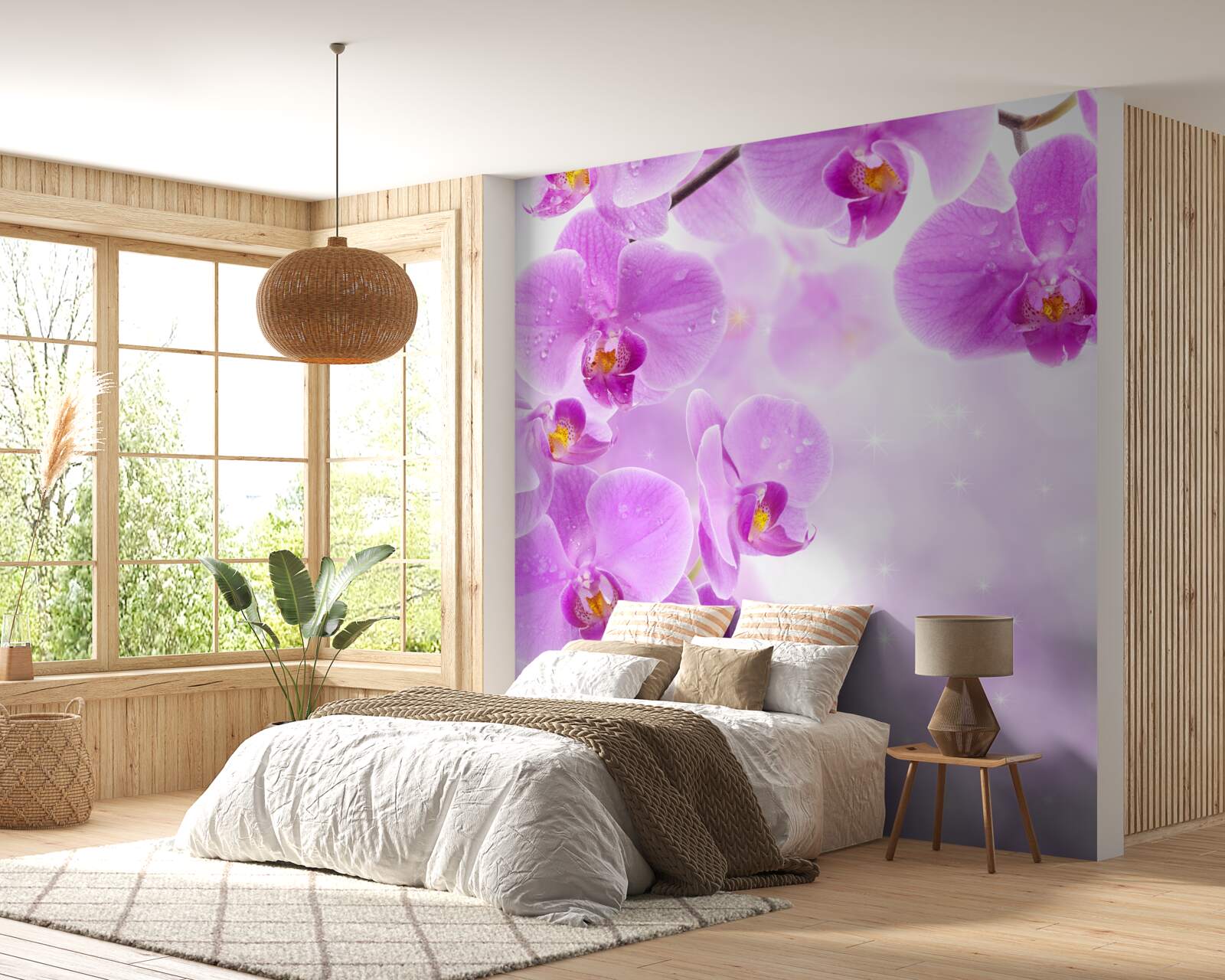 Fototapeten Große lila Orchideen, die auf den Zweigen blühten