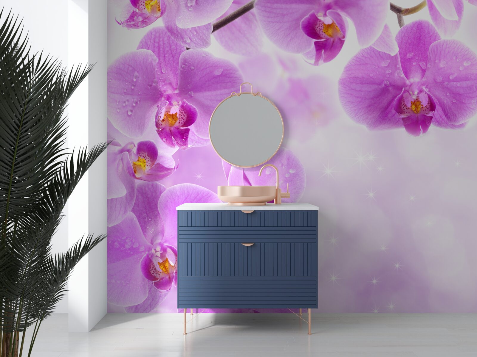 Fototapeten Große lila Orchideen, die auf den Zweigen blühten
