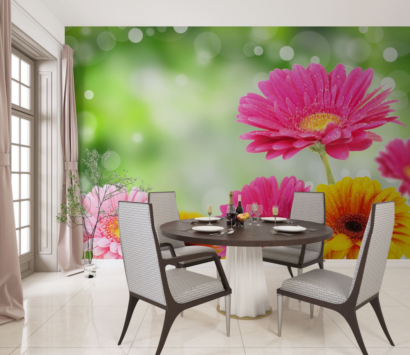 Fototapeten Gerberas glänzt unter Regentropfen