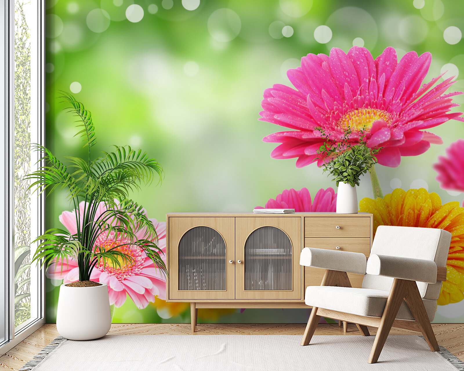 Fototapeten Gerberas glänzt unter Regentropfen