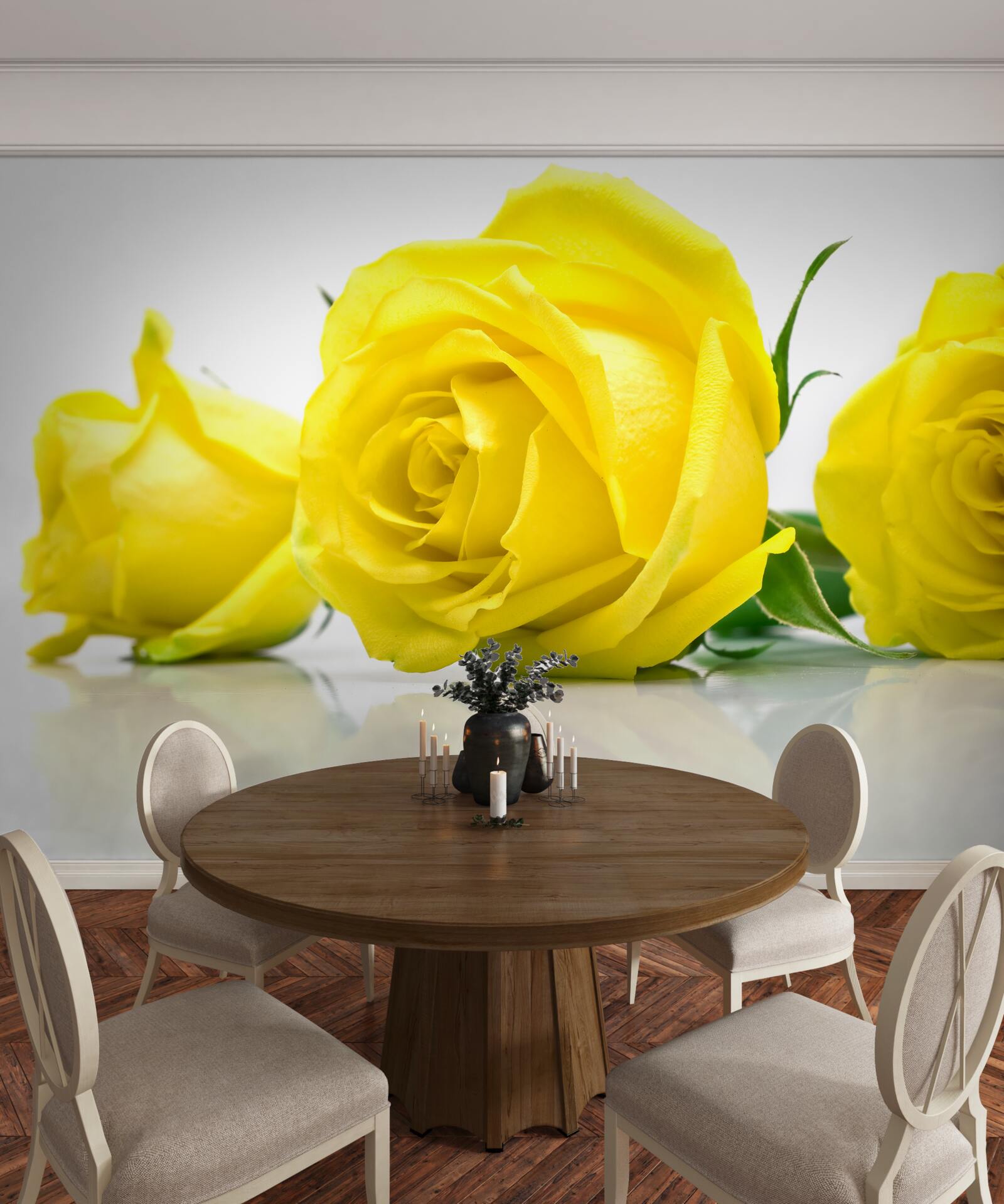 Fototapeten Drei schöne gelbe Rosen