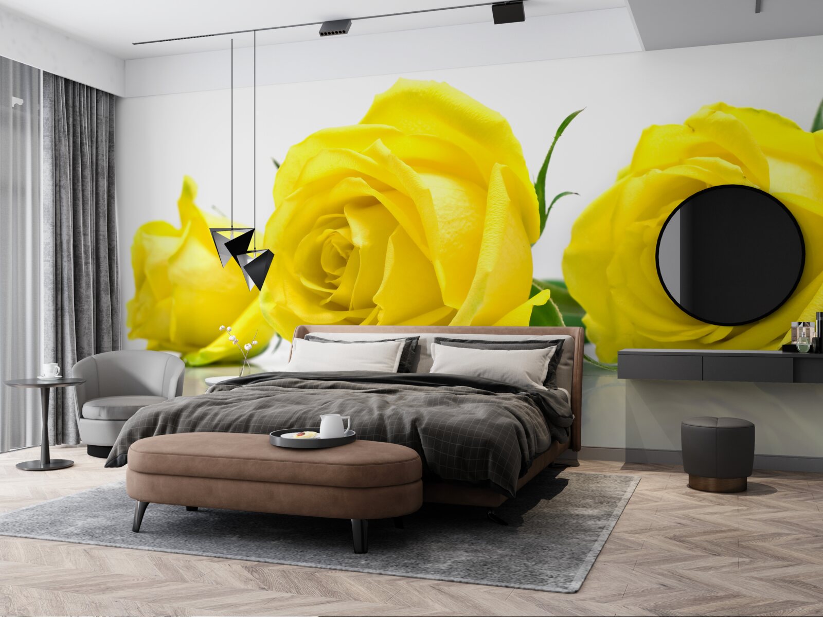 Fototapeten Drei schöne gelbe Rosen