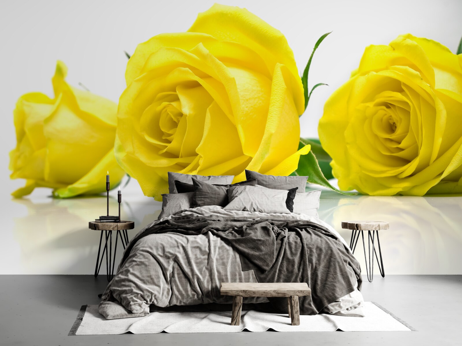 Fototapeten Drei schöne gelbe Rosen