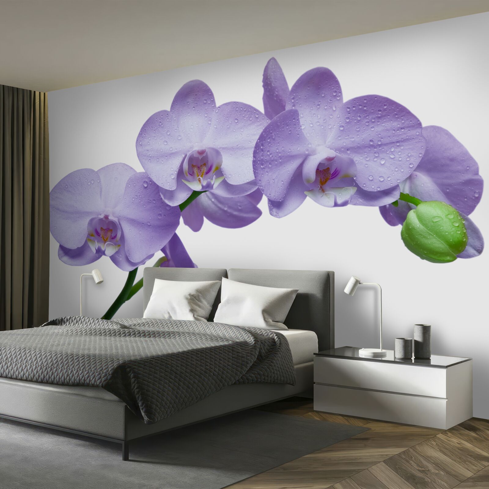 Fototapeten Ein Zweig eines hellen lila Orchidee
