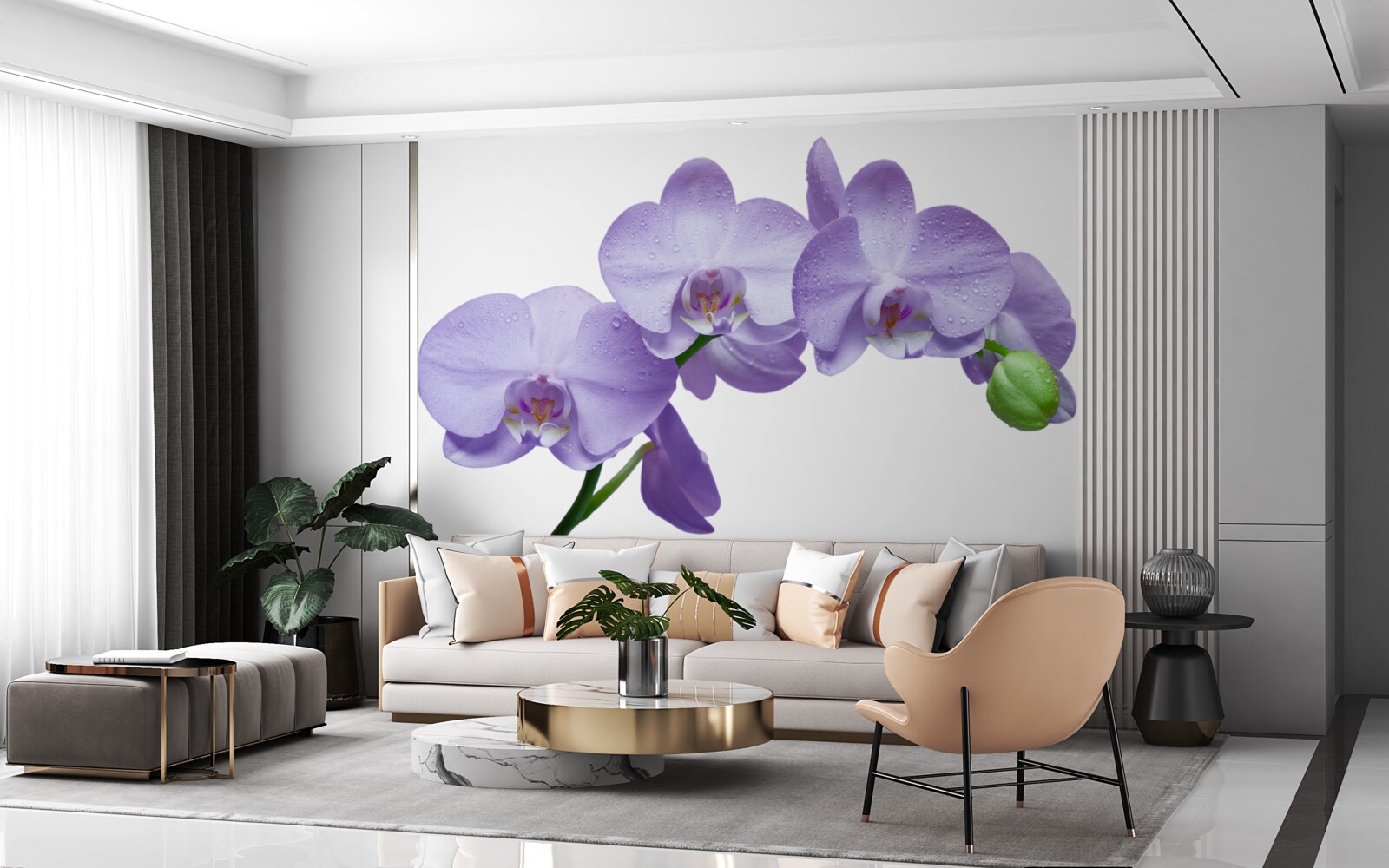 Fototapeten Ein Zweig eines hellen lila Orchidee