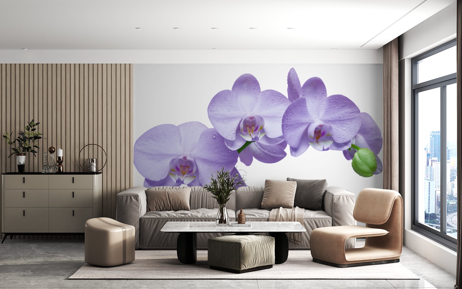 Fototapeten Ein Zweig eines hellen lila Orchidee