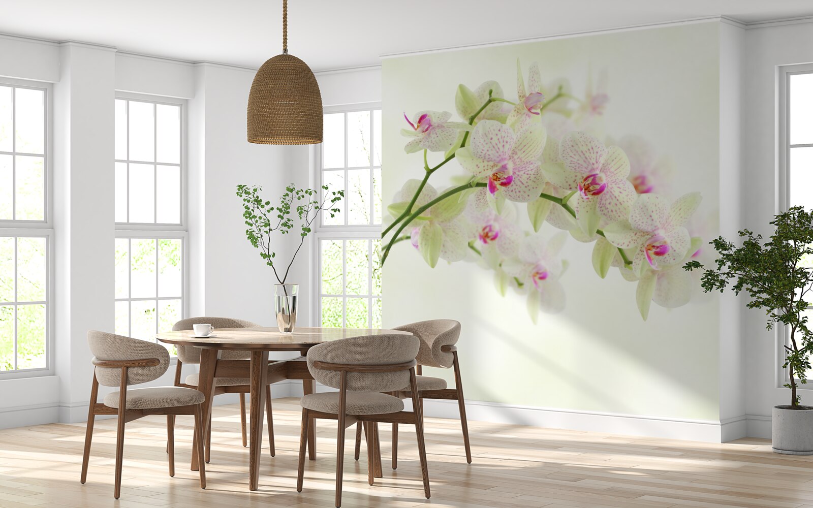 Fototapeten Extrem üppige Zweige mit Orchideenknospen