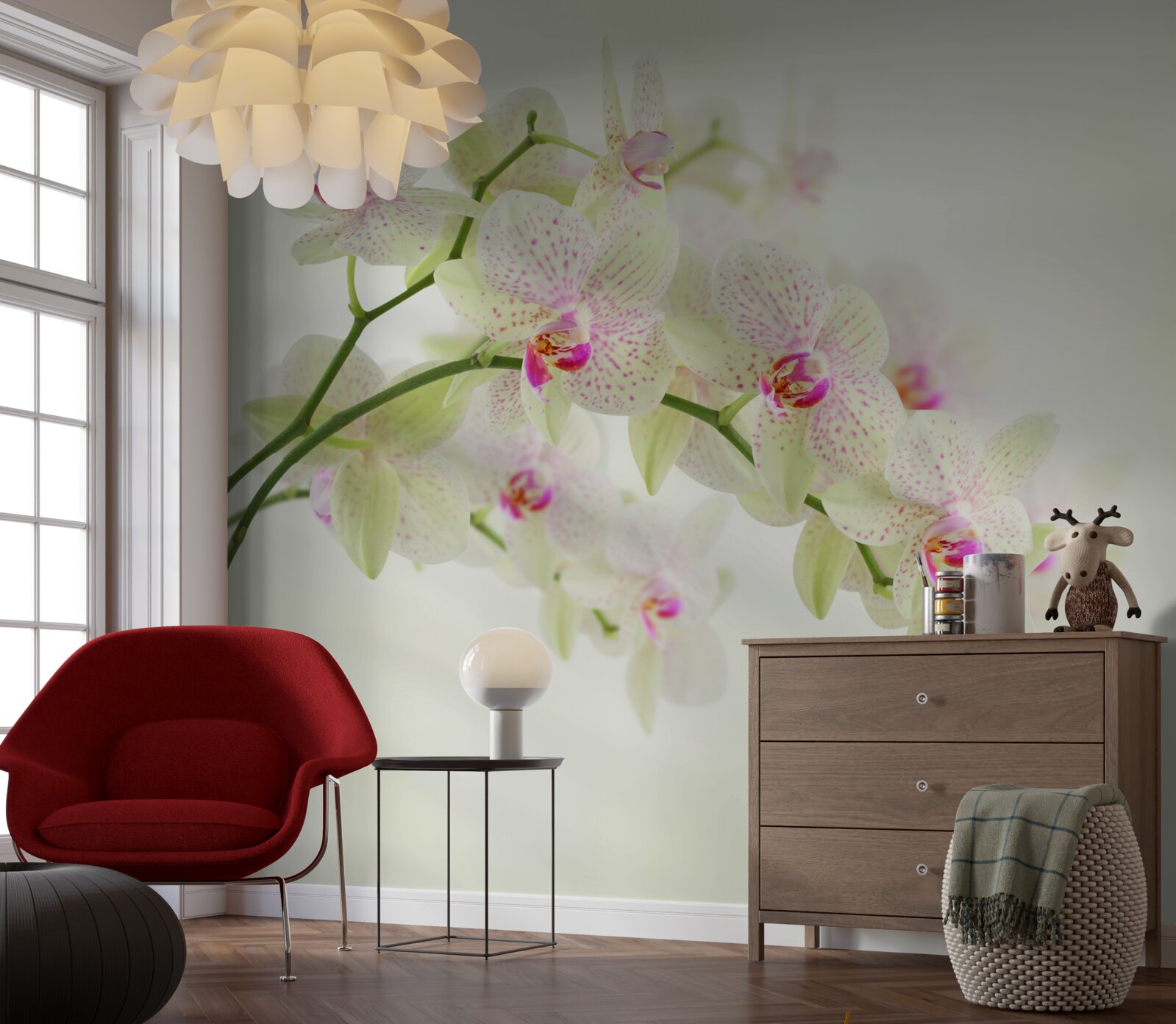 Fototapeten Extrem üppige Zweige mit Orchideenknospen