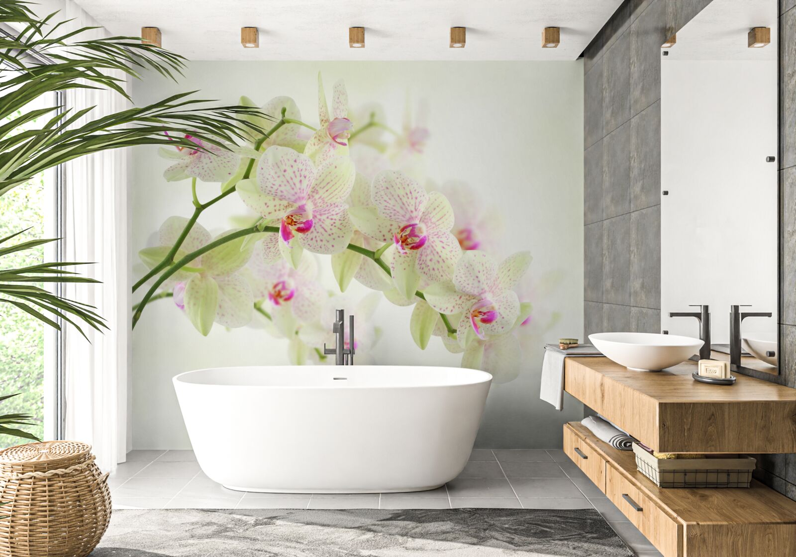 Fototapeten Extrem üppige Zweige mit Orchideenknospen