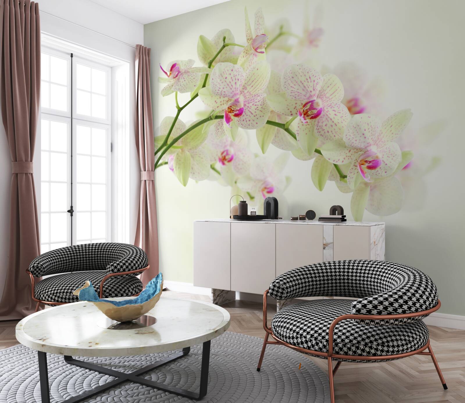 Fototapeten Extrem üppige Zweige mit Orchideenknospen