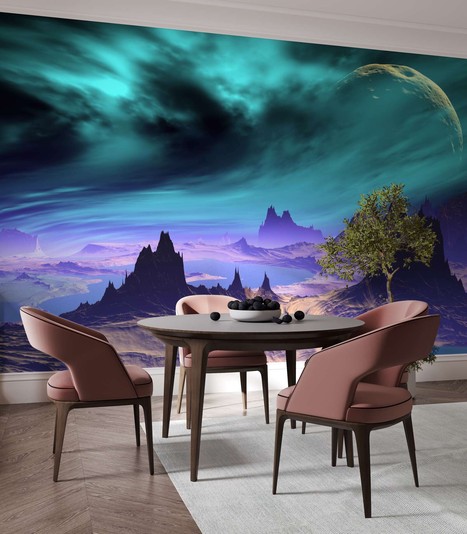 Fototapeten Die polare Aurora über dem alten Canyon