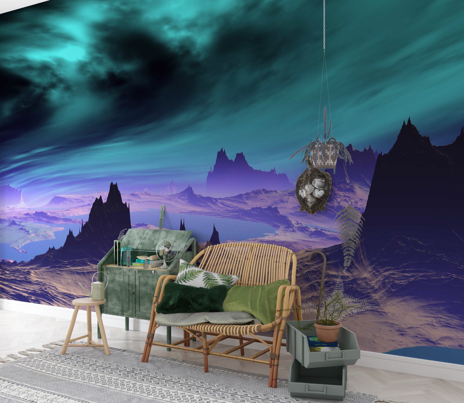 Fototapeten Die polare Aurora über dem alten Canyon
