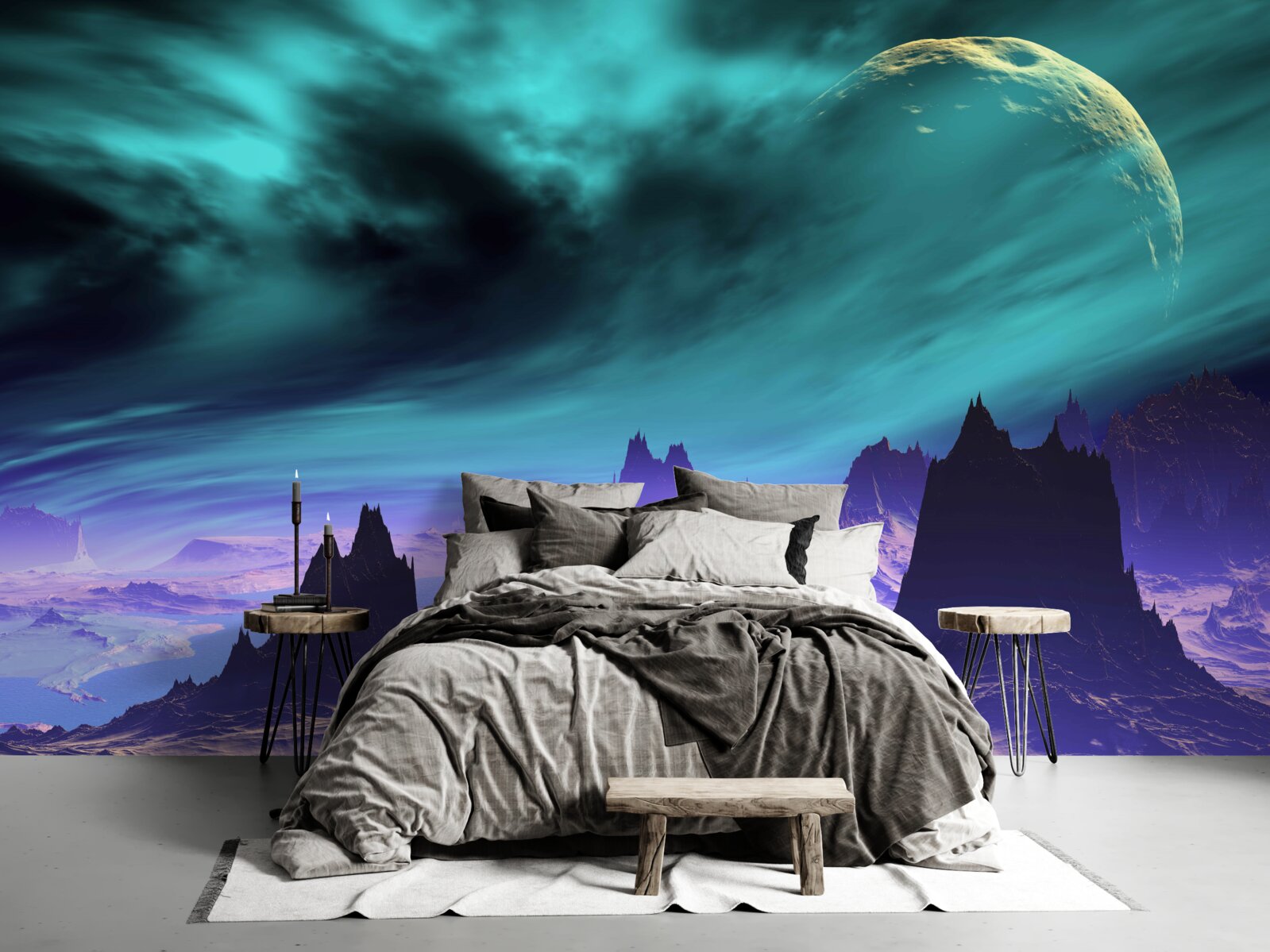 Fototapeten Die polare Aurora über dem alten Canyon