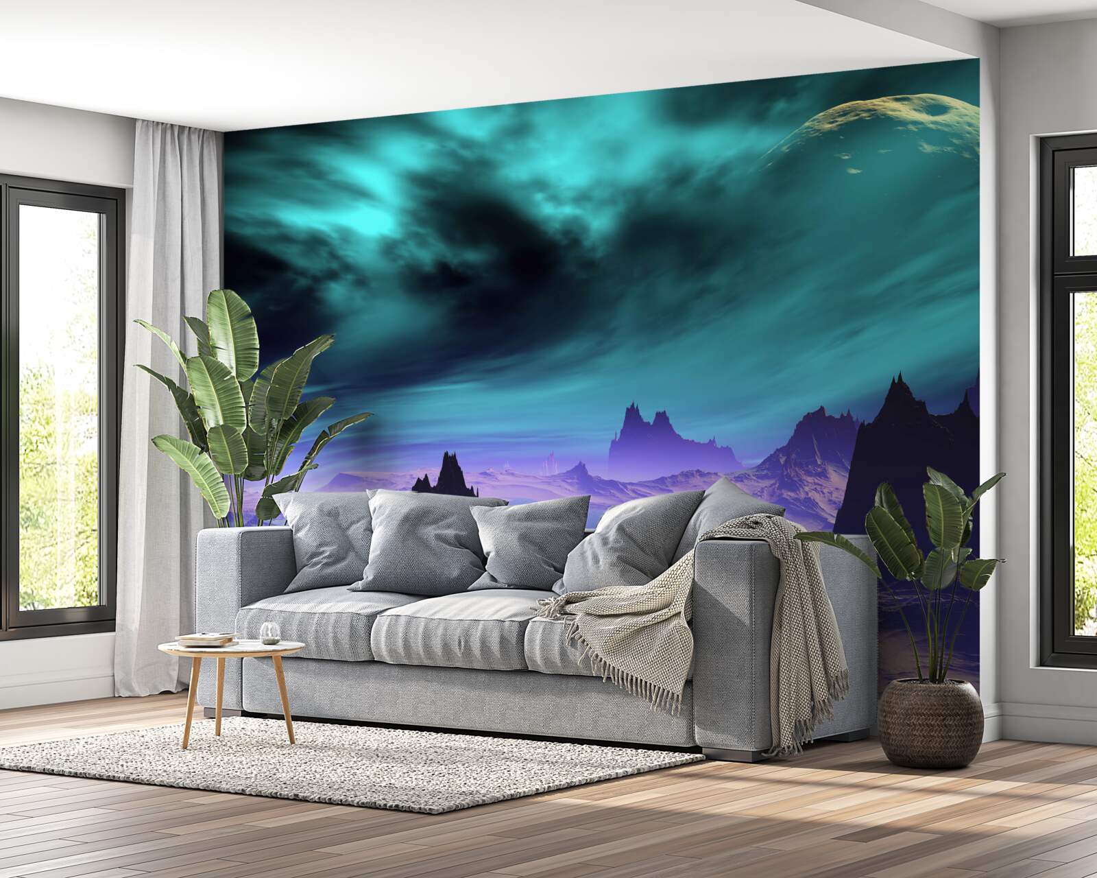 Fototapeten Die polare Aurora über dem alten Canyon