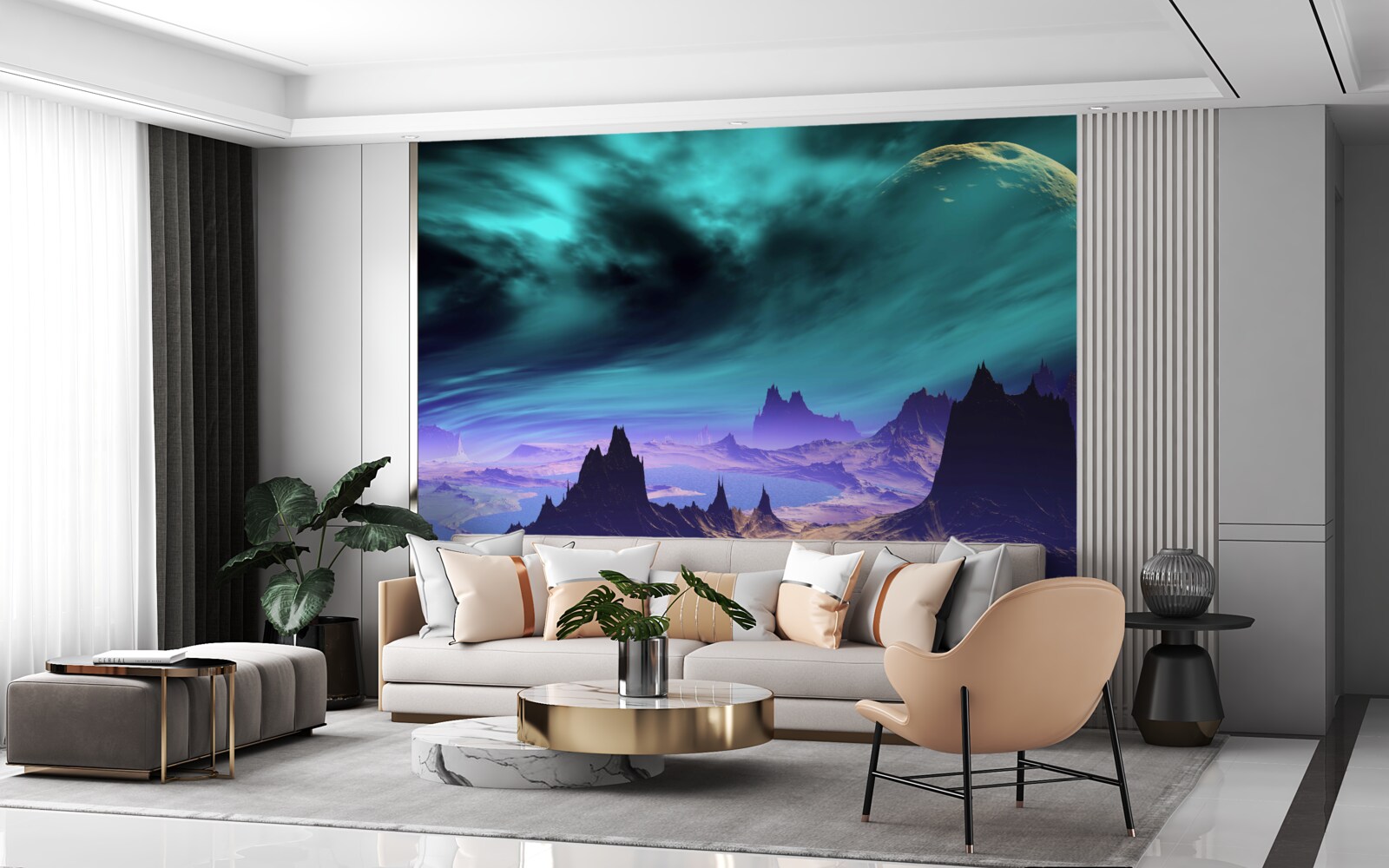 Fototapeten Die polare Aurora über dem alten Canyon
