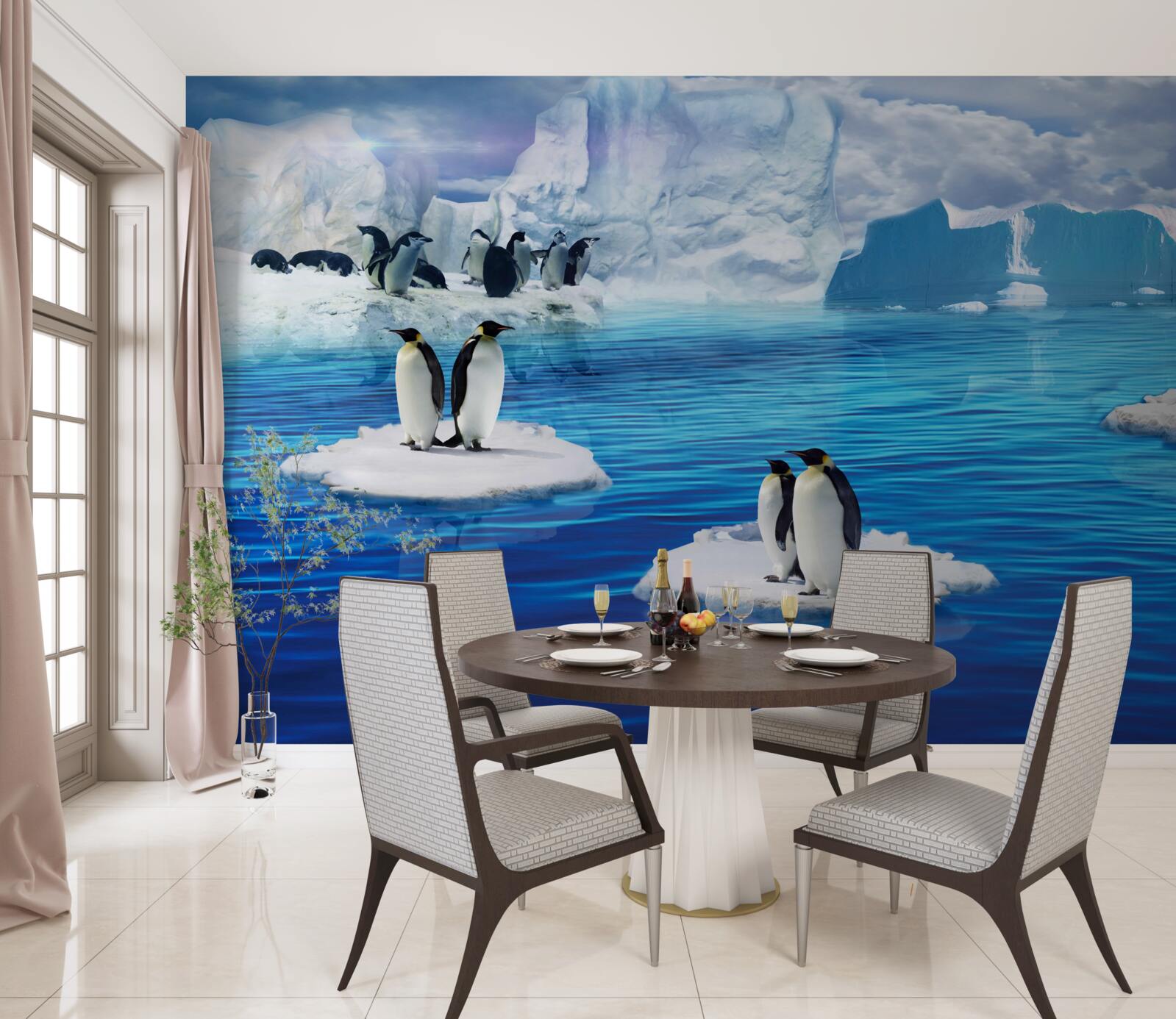 Fototapeten Penguin -Familien auf Eisplattformen