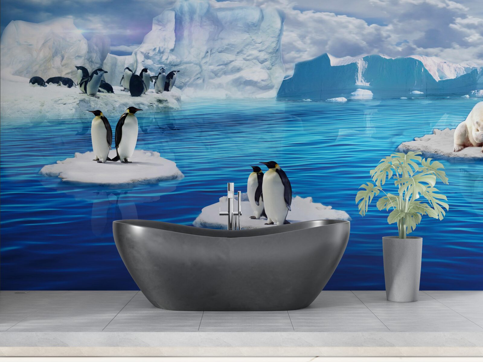 Fototapeten Penguin -Familien auf Eisplattformen