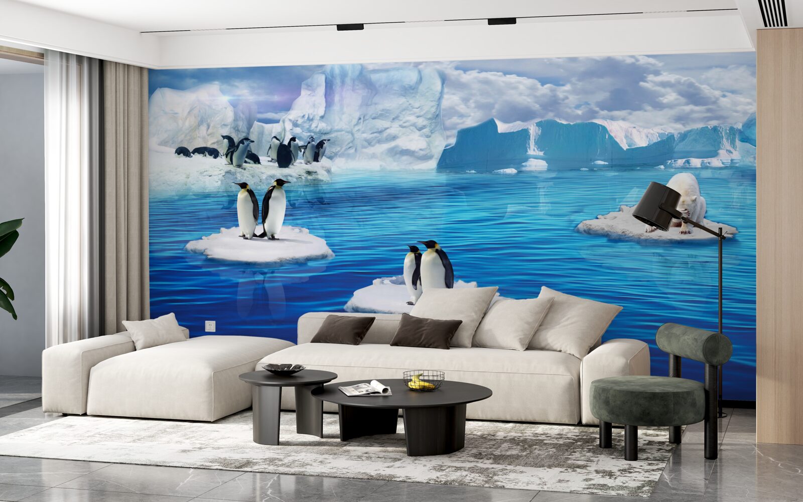 Fototapeten Penguin -Familien auf Eisplattformen