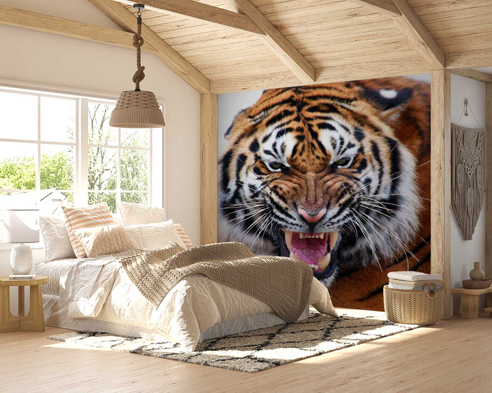 Fototapeten Ein wütender erwachsener Tiger gibt einen Brüllen