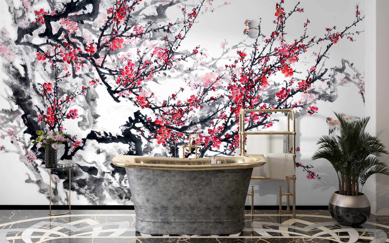 Fototapeten Sakura Blütenstände blühen auf dem Baum