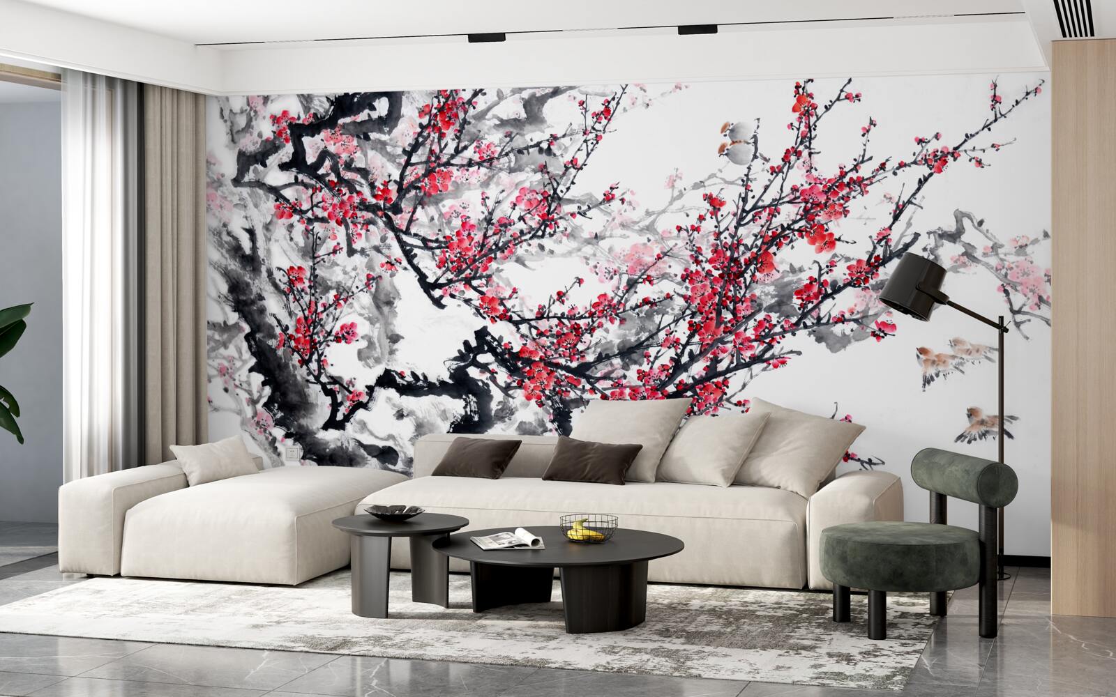Fototapeten Sakura Blütenstände blühen auf dem Baum