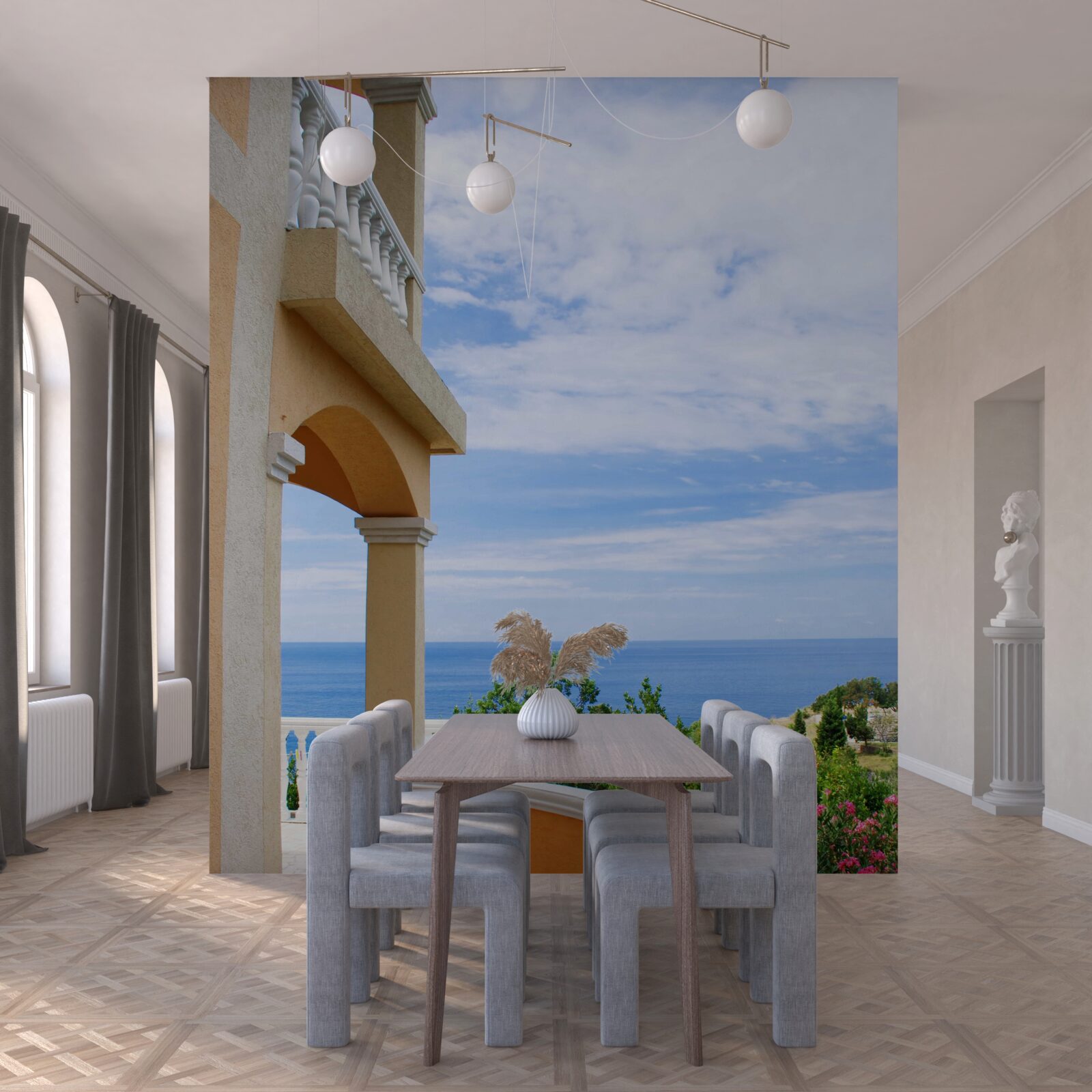 Fototapeten Ein Panoramablick auf den endlosen Ozean aus dem Beobachtungsdeck des Hauses