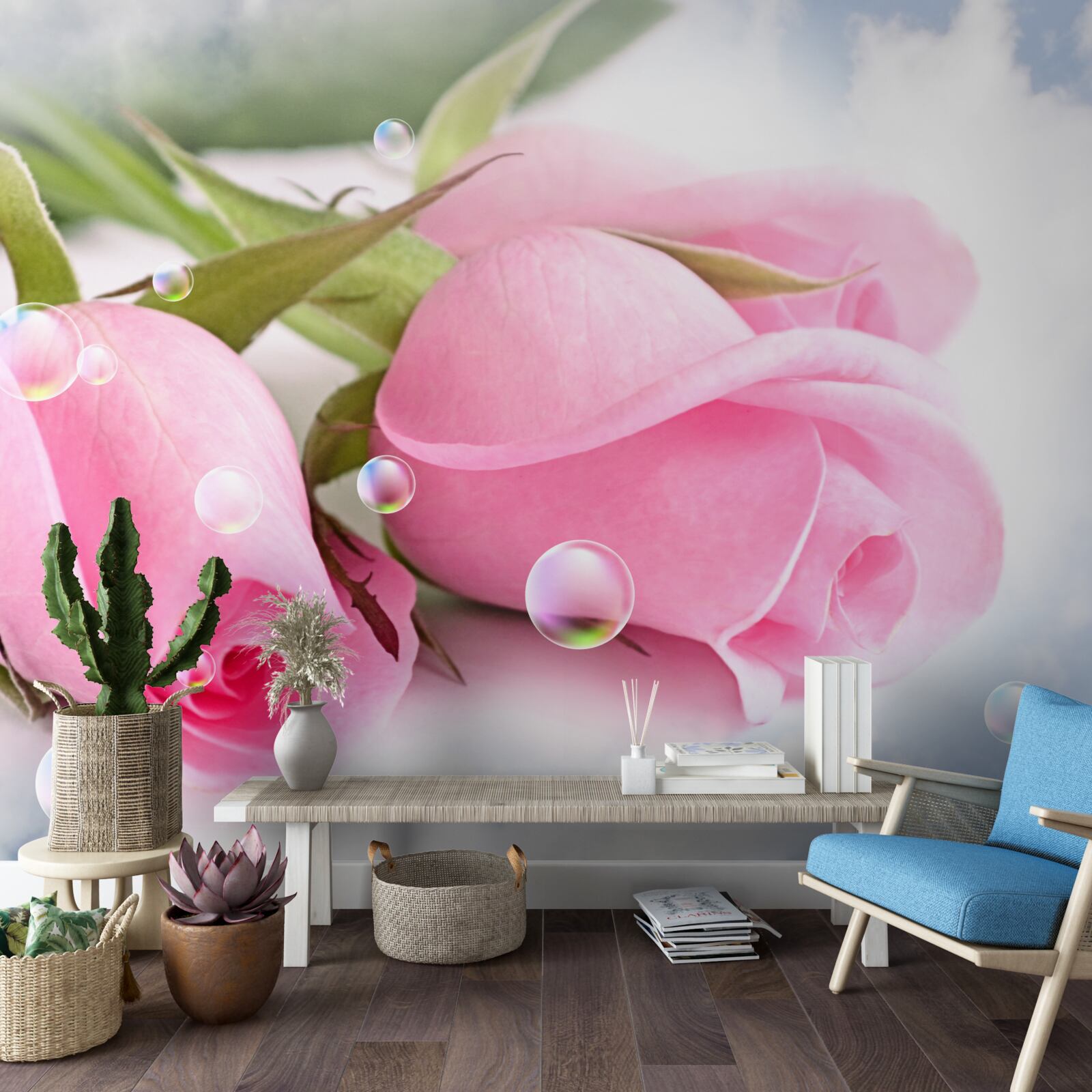 Fototapeten Rosa Rosen mit Tau -Tropfen auf einem Seidenhintergrund