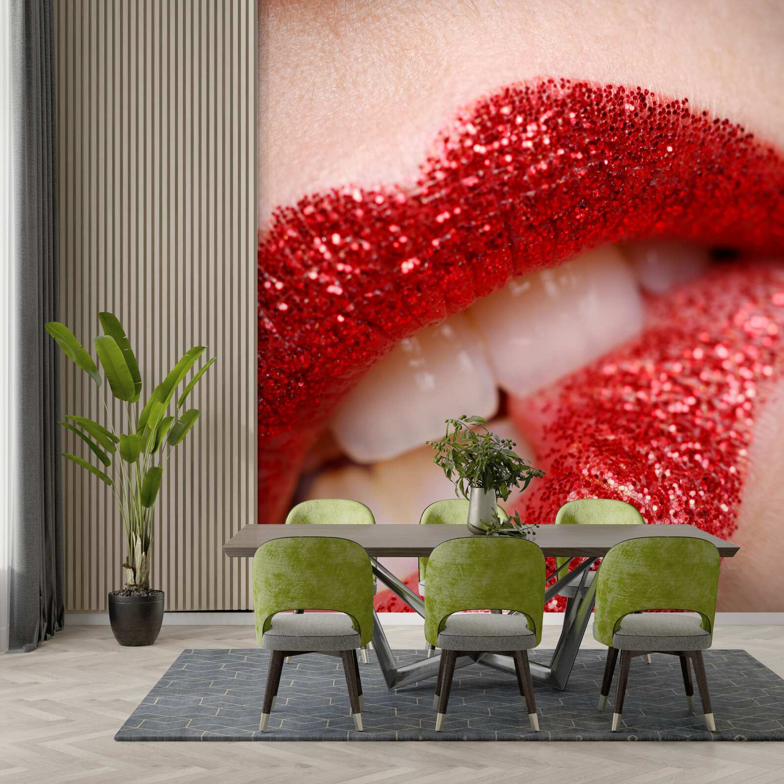 Fototapeten gebissene rote Lippen mit Glitzer