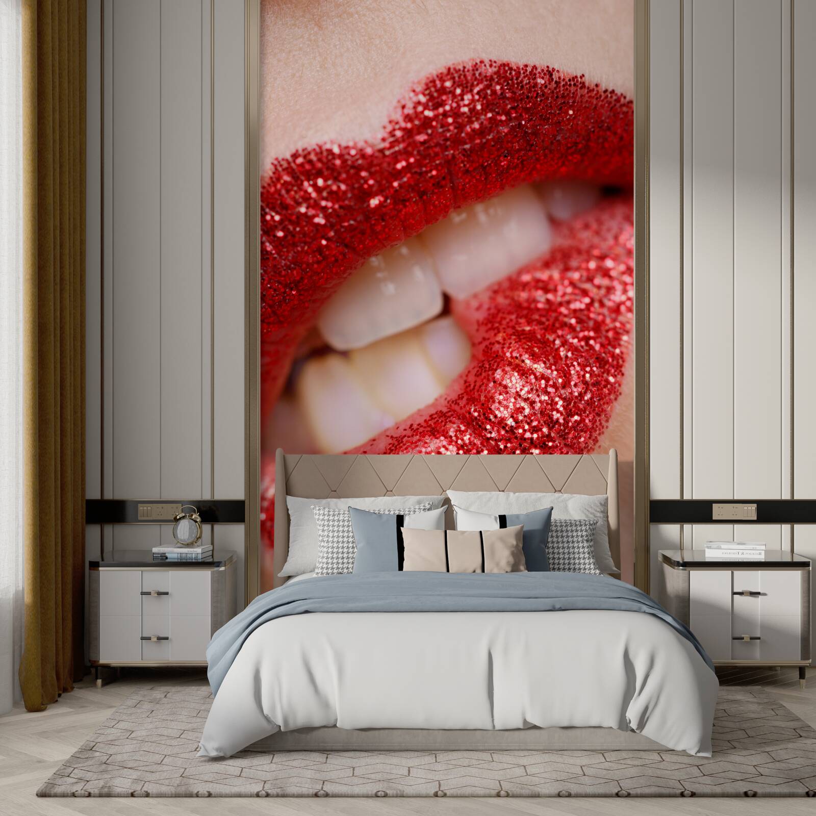 Fototapeten gebissene rote Lippen mit Glitzer