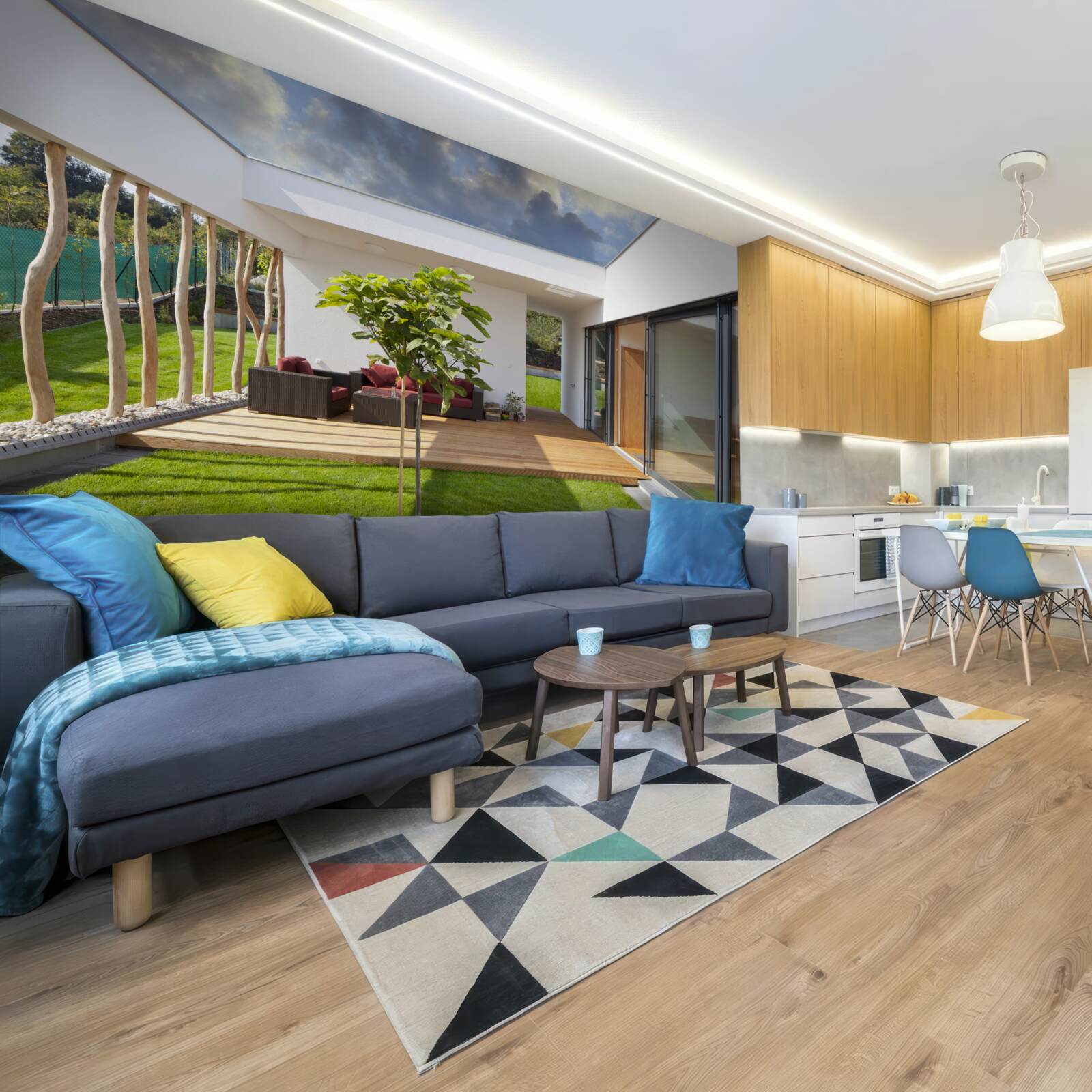 Fototapeten Modernes Innenarchitektur mit Holz und Pflanzen