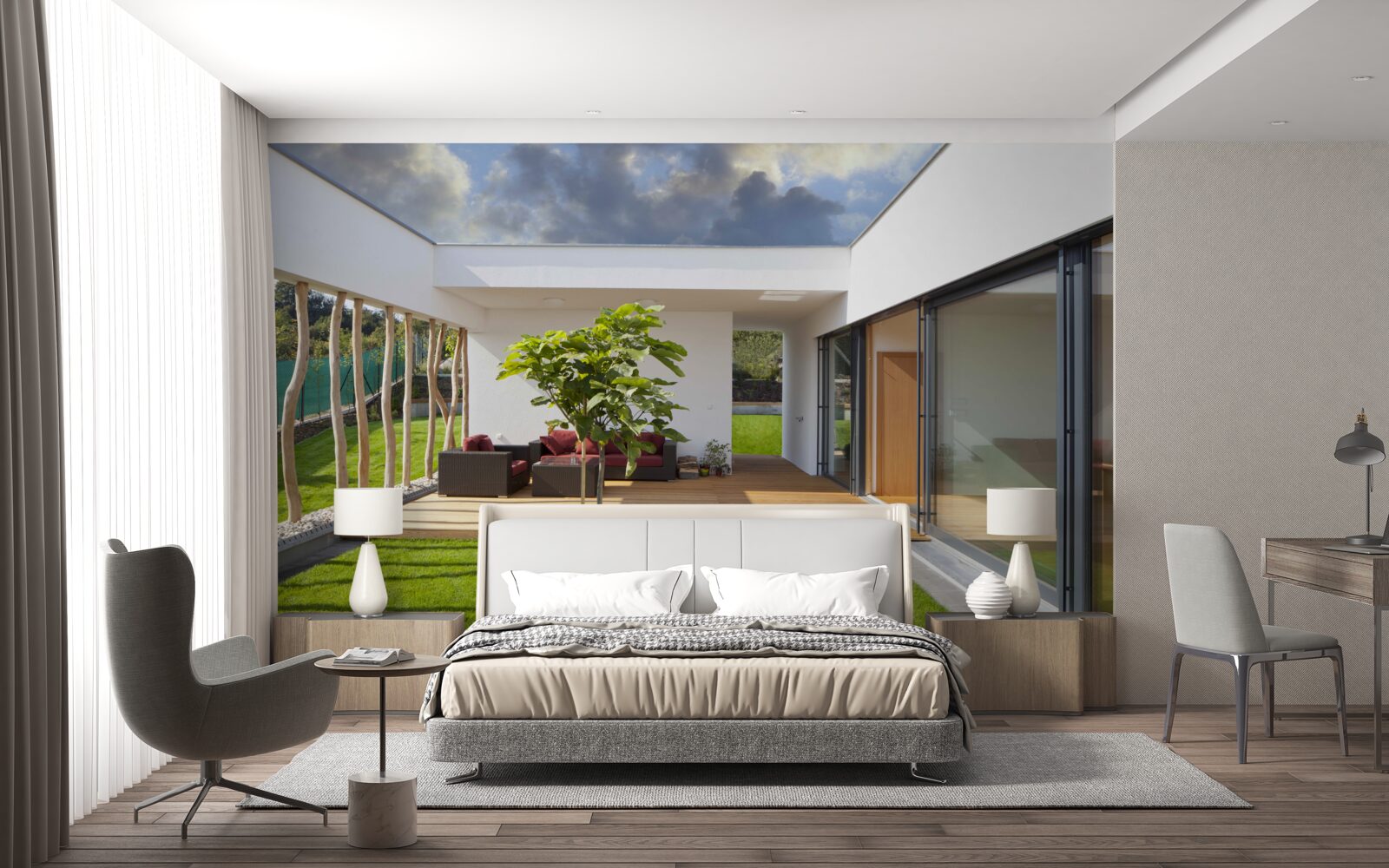 Fototapeten Modernes Innenarchitektur mit Holz und Pflanzen