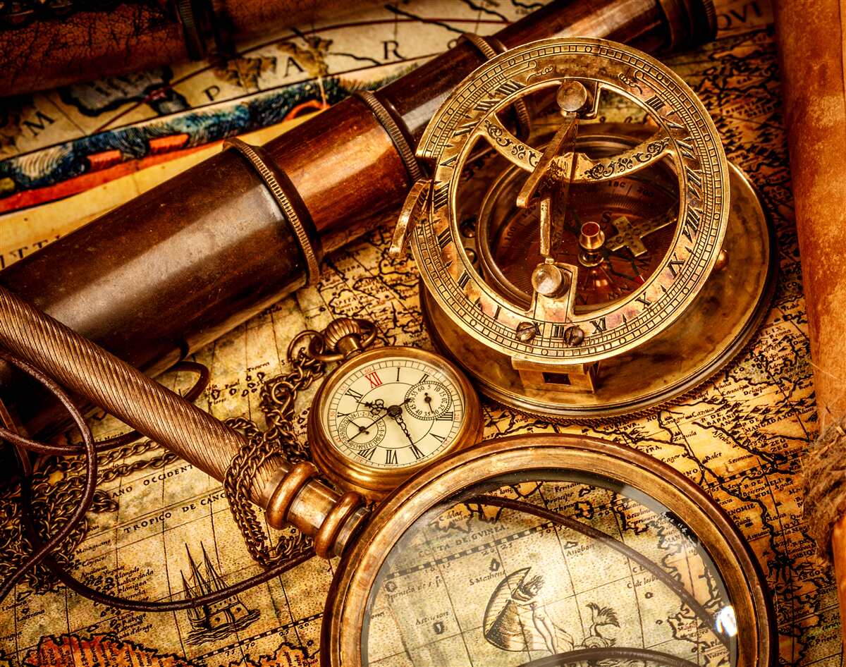 Fototapeten Navigationsgeräte wie Kompass- und andere Navigationselemente